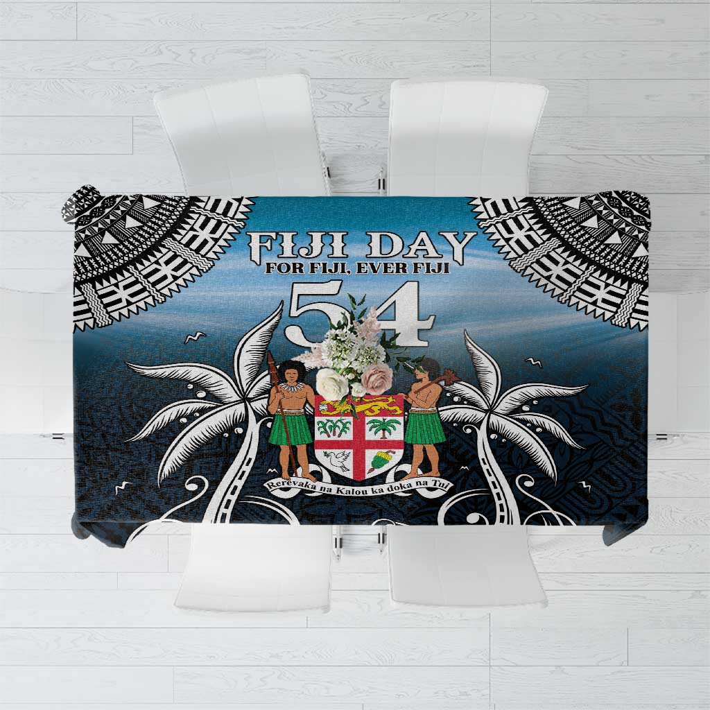 Happy 54th Fiji Day Tablecloth Forever Fiji With Tapa Tribal Pattern LT05 Blue - Polynesian Pride