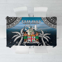 Happy 54th Fiji Day Tablecloth Forever Fiji With Tapa Tribal Pattern LT05 Blue - Polynesian Pride