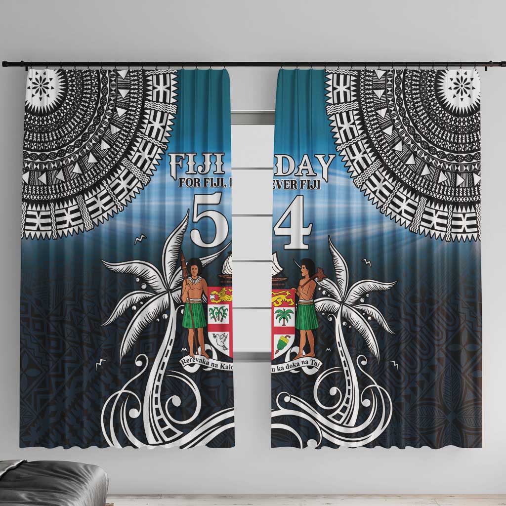 Happy 54th Fiji Day Window Curtain Forever Fiji With Tapa Tribal Pattern LT05 With Hooks Blue - Polynesian Pride