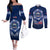 Samoa Rugby Couples Matching Off The Shoulder Long Sleeve Dress and Long Sleeve Button Shirts World Cup 2023 Coat Of Arms With Polynesian Pattern LT05 Blue - Polynesian Pride