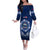 Samoa Rugby Off The Shoulder Long Sleeve Dress World Cup 2023 Coat Of Arms With Polynesian Pattern LT05 Women Blue - Polynesian Pride