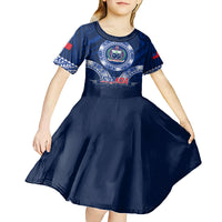Custom Samoa Rugby Kid Short Sleeve Dress World Cup 2023 Coat Of Arms With Polynesian Pattern LT05 - Polynesian Pride