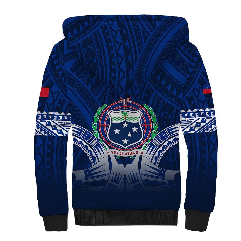 Custom Samoa Rugby Sherpa Hoodie World Cup 2023 Coat Of Arms With Polynesian Pattern LT05 - Polynesian Pride