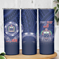 Custom Samoa Rugby Skinny Tumbler Coat Of Arms With Polynesian Pattern LT05 - Polynesian Pride
