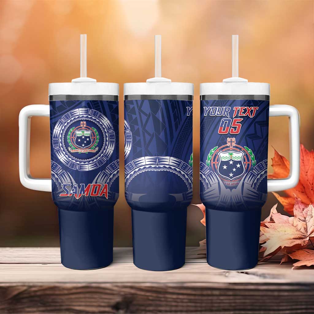 Custom Samoa Rugby Tumbler With Handle Coat Of Arms With Polynesian Pattern LT05 - Polynesian Pride