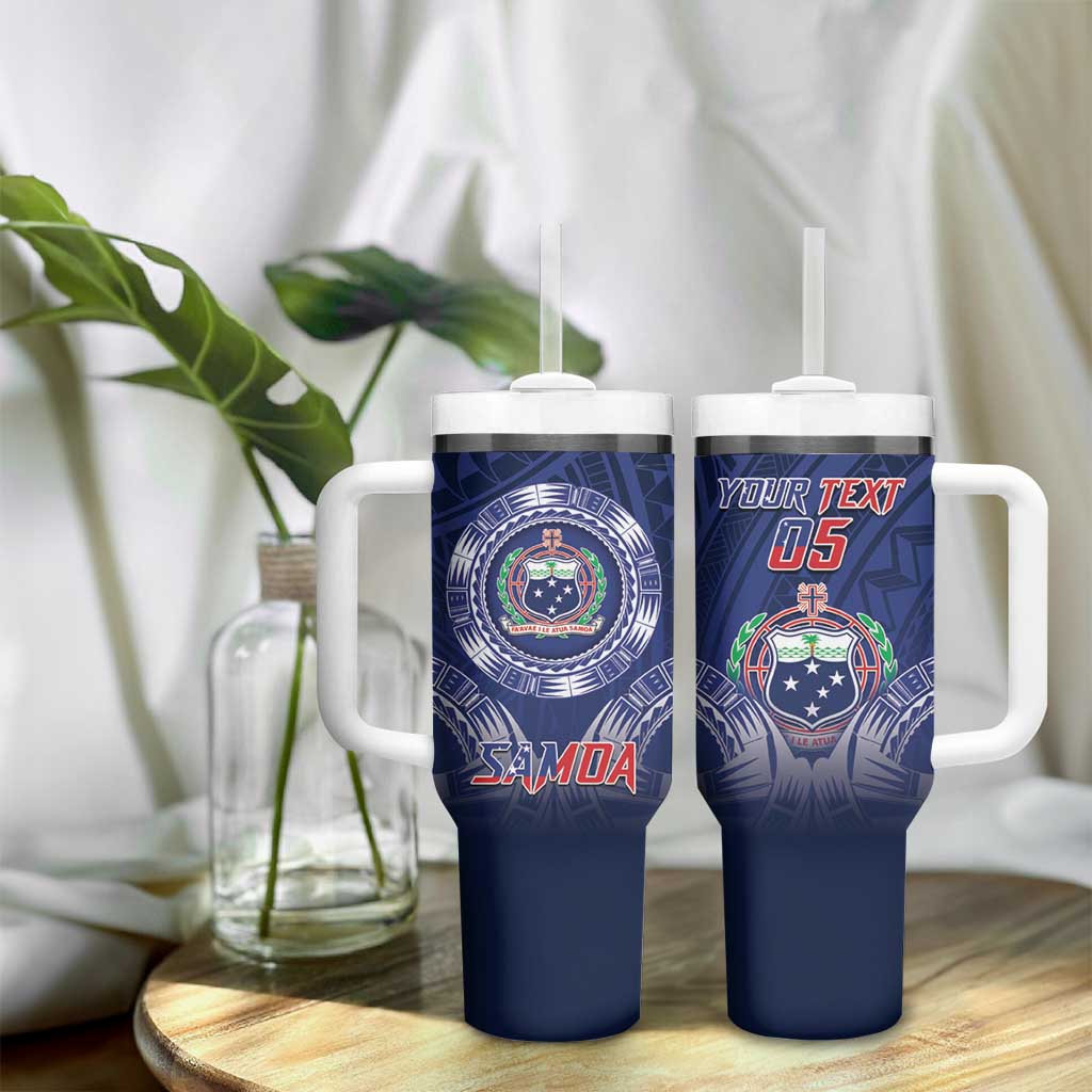 Custom Samoa Rugby Tumbler With Handle Coat Of Arms With Polynesian Pattern LT05 - Polynesian Pride