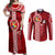 Tonga Rugby Couples Matching Off Shoulder Maxi Dress and Long Sleeve Button Shirts World Cup 2023 Coat Of Arms Ngatu Pattern LT05 Red - Polynesian Pride