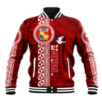 Custom Tonga Rugby Baseball Jacket World Cup 2023 Coat Of Arms Ngatu Pattern LT05 Unisex Red - Polynesian Pride