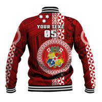 Custom Tonga Rugby Baseball Jacket World Cup 2023 Coat Of Arms Ngatu Pattern LT05 - Polynesian Pride
