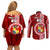 Custom Tonga Rugby Couples Matching Off Shoulder Short Dress and Long Sleeve Button Shirts World Cup 2023 Coat Of Arms Ngatu Pattern LT05 - Polynesian Pride