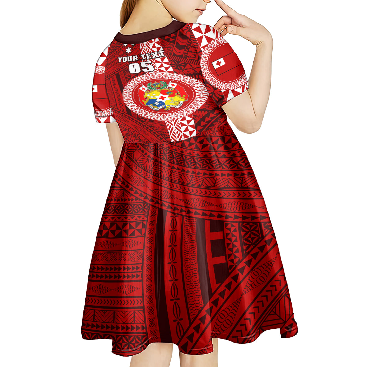 Custom Tonga Rugby Kid Short Sleeve Dress World Cup 2023 Coat Of Arms Ngatu Pattern LT05 - Polynesian Pride
