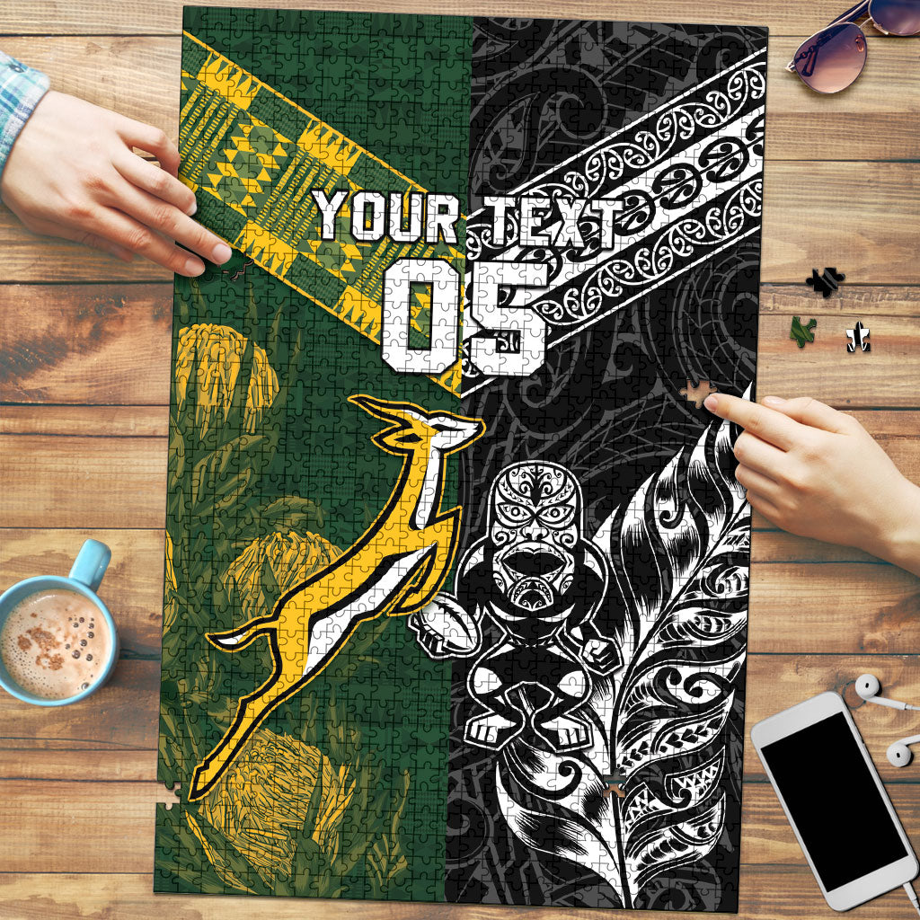 Rugby New Zealand South Africa Puzzle Maori Tiki Springboks Together LT05 Black - Polynesian Pride
