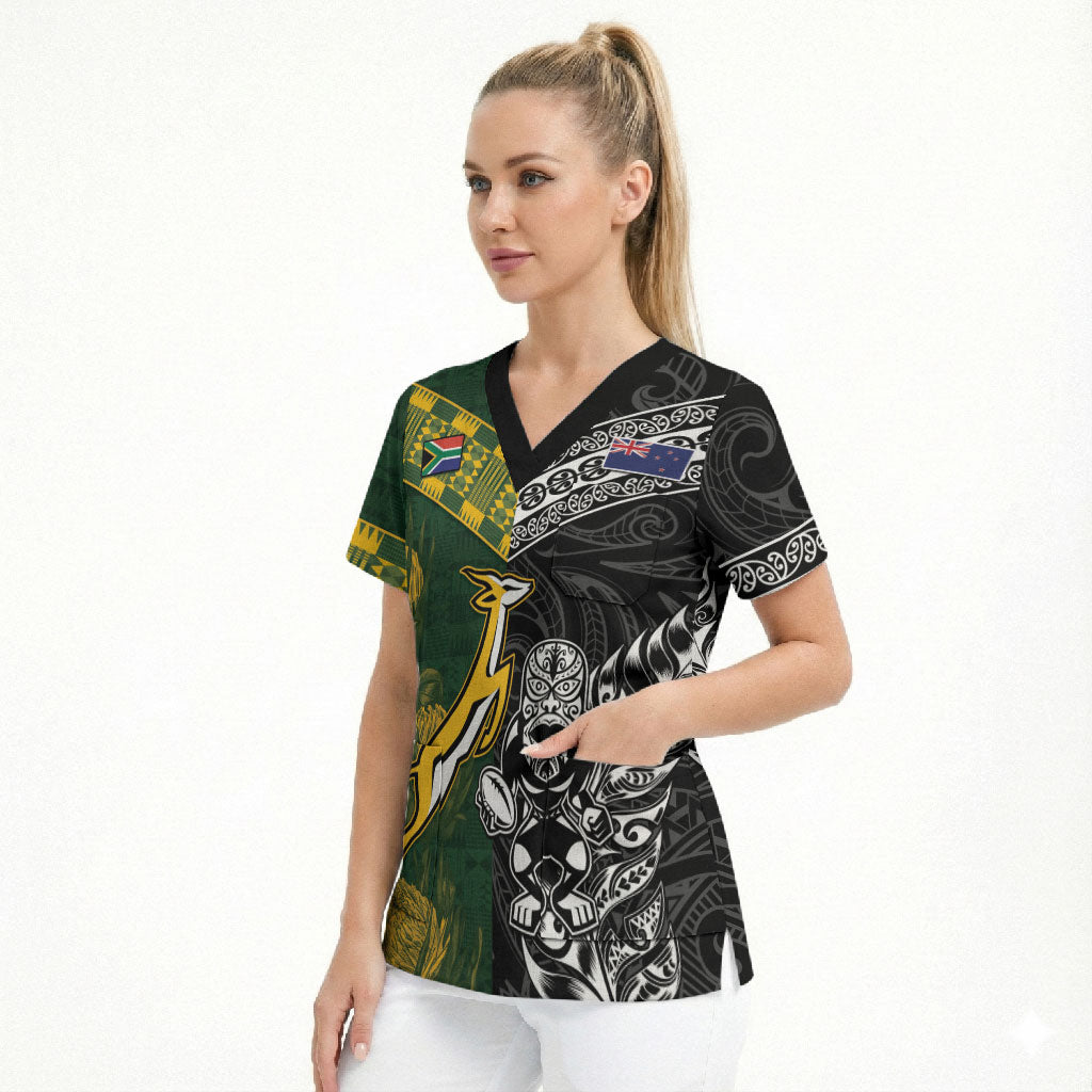 Rugby New Zealand South Africa Scrub Top Maori Tiki Springboks Together LT05 - Polynesian Pride