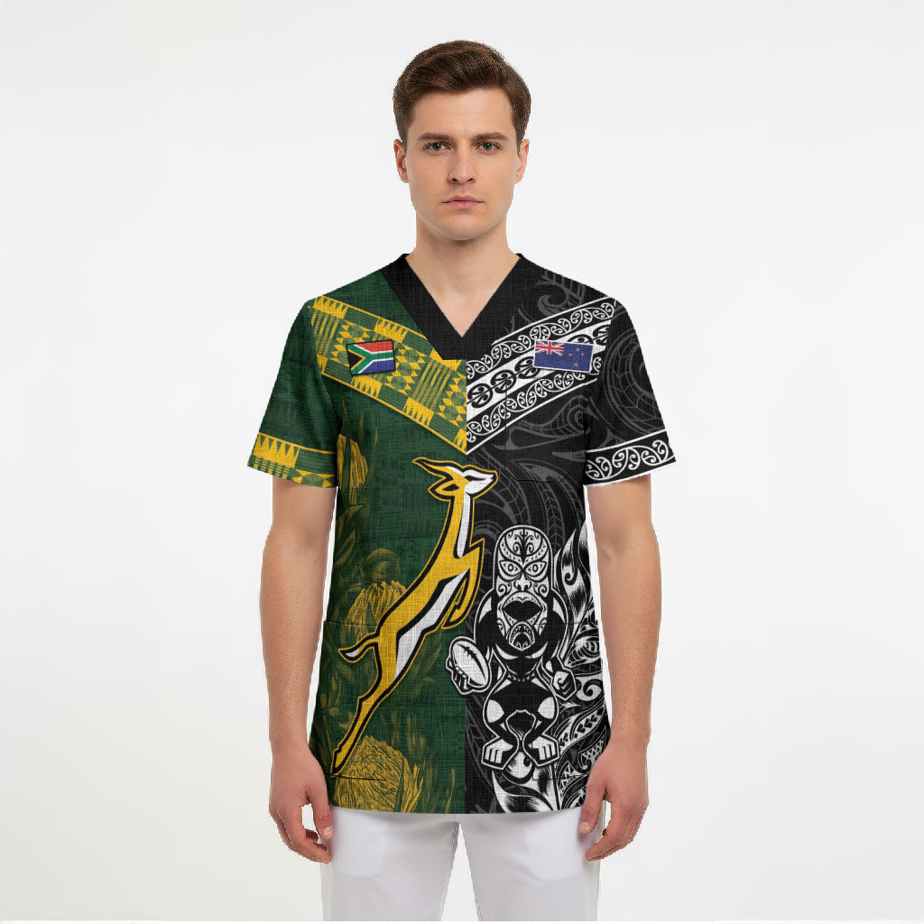 Rugby New Zealand South Africa Scrub Top Maori Tiki Springboks Together LT05 - Polynesian Pride