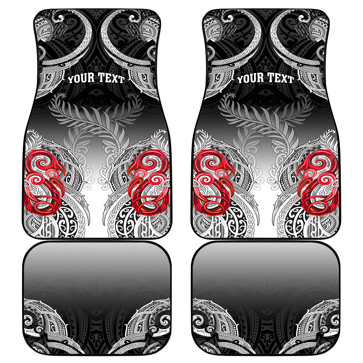 Personalised New Zealand Waitangi Day Car Mats Aotearoa Te Ra O Waitangi Manaia Maori Pattern LT05 Black - Polynesian Pride