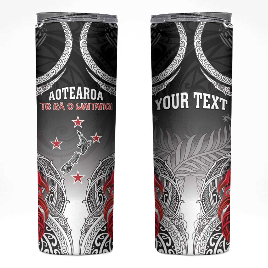 Personalised New Zealand Waitangi Day Skinny Tumbler Aotearoa Te Ra O Waitangi Manaia Maori Pattern