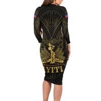 Haiti 1804 Long Sleeve Bodycon Dress Polynesian Gold Neg Maron LT05 - Polynesian Pride