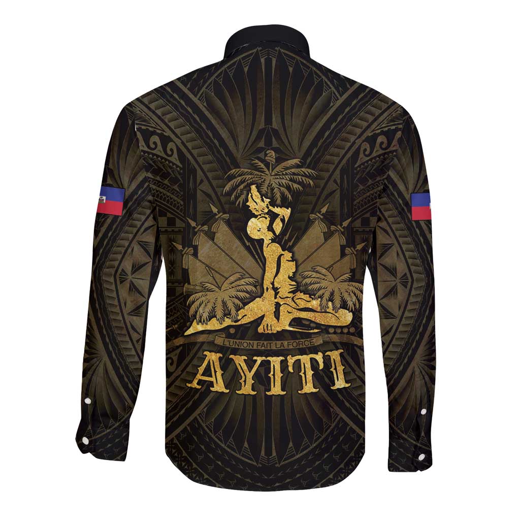 Haiti 1804 Long Sleeve Button Shirt Polynesian Gold Neg Maron LT05 - Polynesian Pride