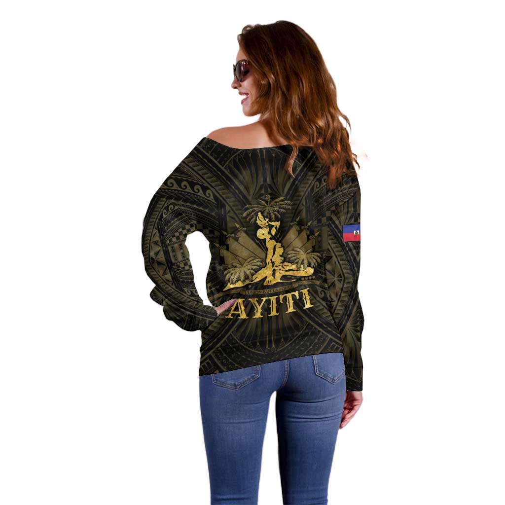 Haiti 1804 Off Shoulder Sweater Polynesian Gold Neg Maron LT05 - Polynesian Pride