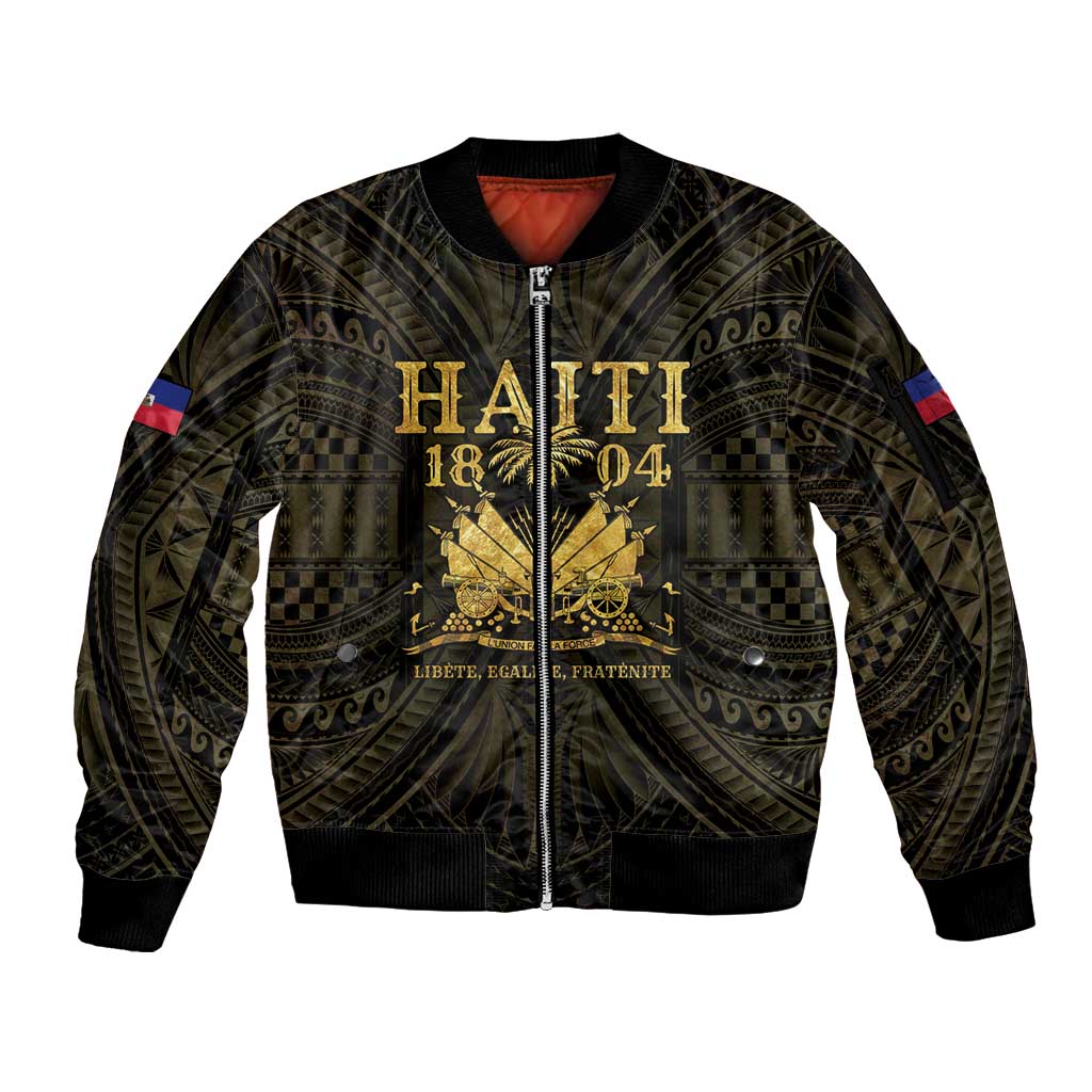 Haiti 1804 Sleeve Zip Bomber Jacket Polynesian Gold Neg Maron LT05 Unisex Gold - Polynesian Pride
