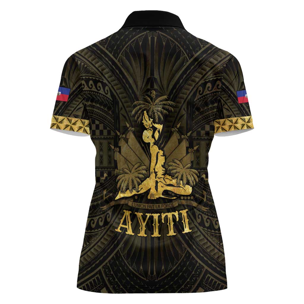 Haiti 1804 Women Polo Shirt Polynesian Gold Neg Maron LT05 - Polynesian Pride