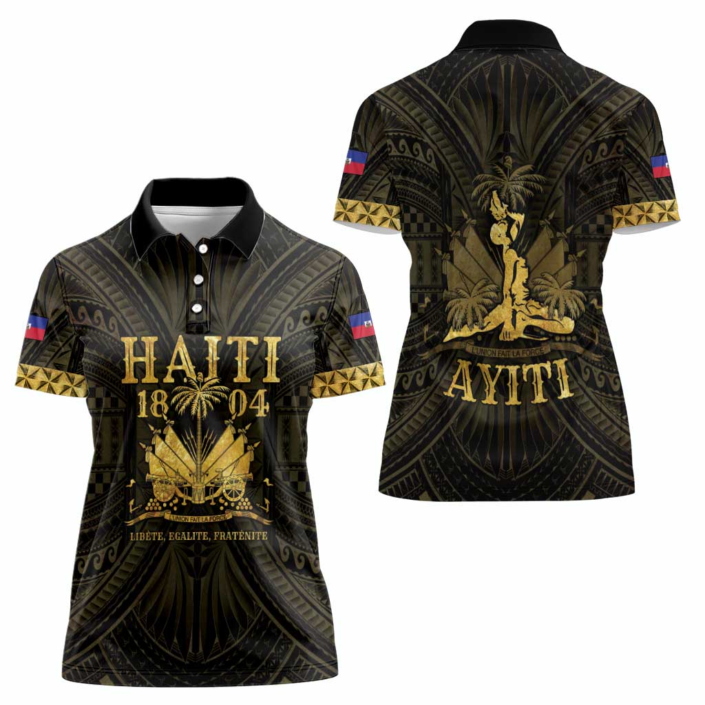 Haiti 1804 Women Polo Shirt Polynesian Gold Neg Maron LT05 - Polynesian Pride
