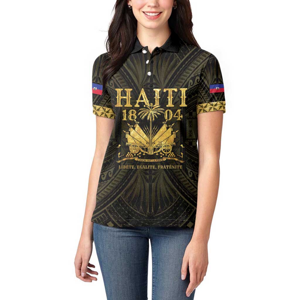 Haiti 1804 Women Polo Shirt Polynesian Gold Neg Maron LT05 - Polynesian Pride