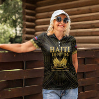 Haiti 1804 Women Polo Shirt Polynesian Gold Neg Maron LT05 - Polynesian Pride