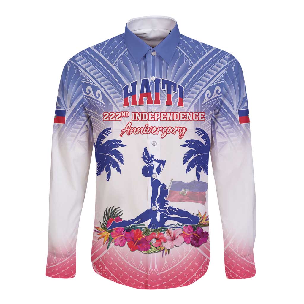 Personalised Haiti Independence Day Long Sleeve Button Shirt Neg Maron Polynesian Style LT05 Unisex Blue - Polynesian Pride