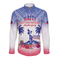 Personalised Haiti Independence Day Long Sleeve Button Shirt Neg Maron Polynesian Style LT05 Unisex Blue - Polynesian Pride