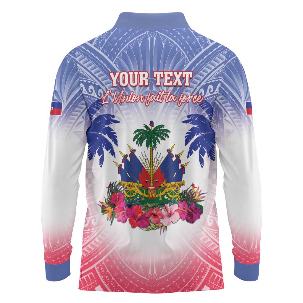 Personalised Haiti Independence Day Long Sleeve Polo Shirt Neg Maron Polynesian Style LT05 - Polynesian Pride