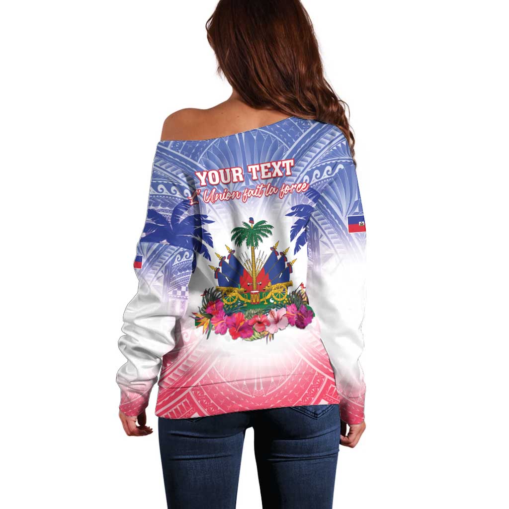 Personalised Haiti Independence Day Off Shoulder Sweater Neg Maron Polynesian Style LT05 - Polynesian Pride