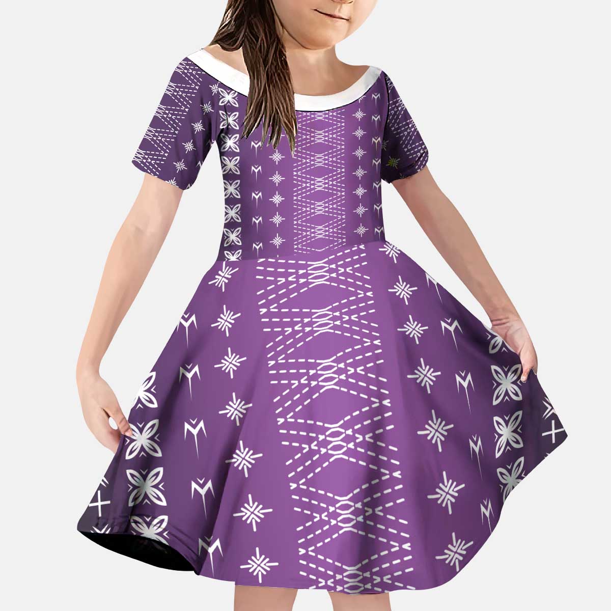 Purple Samoa Malu Tattoo Inspired Kid Short Sleeve Dress LT05 KID Purple - Polynesian Pride
