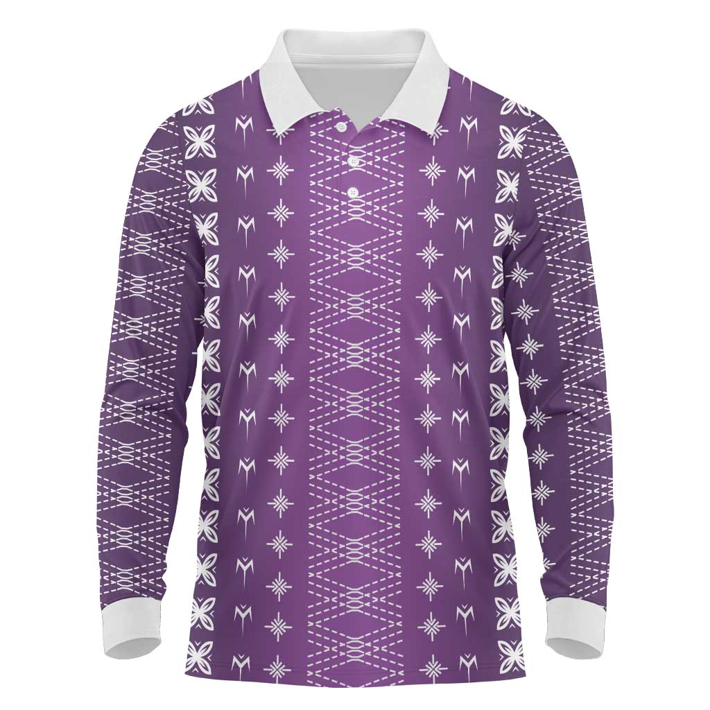 Purple Samoa Malu Tattoo Inspired Long Sleeve Polo Shirt LT05 Purple - Polynesian Pride