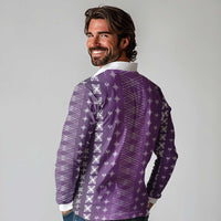 Purple Samoa Malu Tattoo Inspired Long Sleeve Polo Shirt LT05 - Polynesian Pride