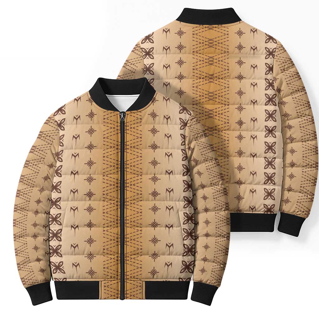 Beige Samoa Malu Tattoo Inspired Bomber Puffer Jacket LT05 - Polynesian Pride