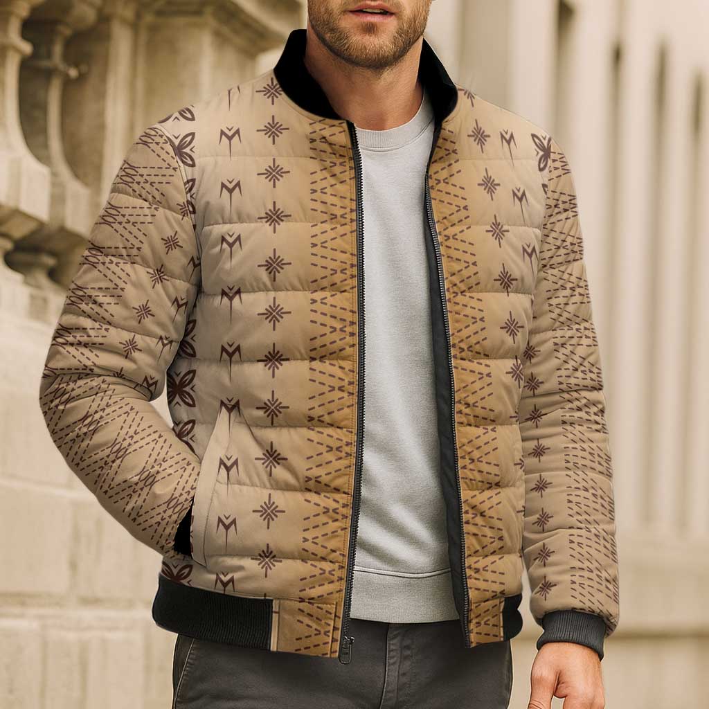 Beige Samoa Malu Tattoo Inspired Bomber Puffer Jacket LT05 - Polynesian Pride