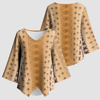 Beige Samoa Malu Tattoo Inspired Kimono Sleeve Blouse LT05 - Polynesian Pride