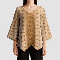 Beige Samoa Malu Tattoo Inspired Kimono Sleeve Blouse LT05 - Polynesian Pride
