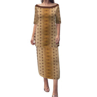 Beige Samoa Malu Tattoo Inspired Puletasi LT05 Long Dress Beige - Polynesian Pride
