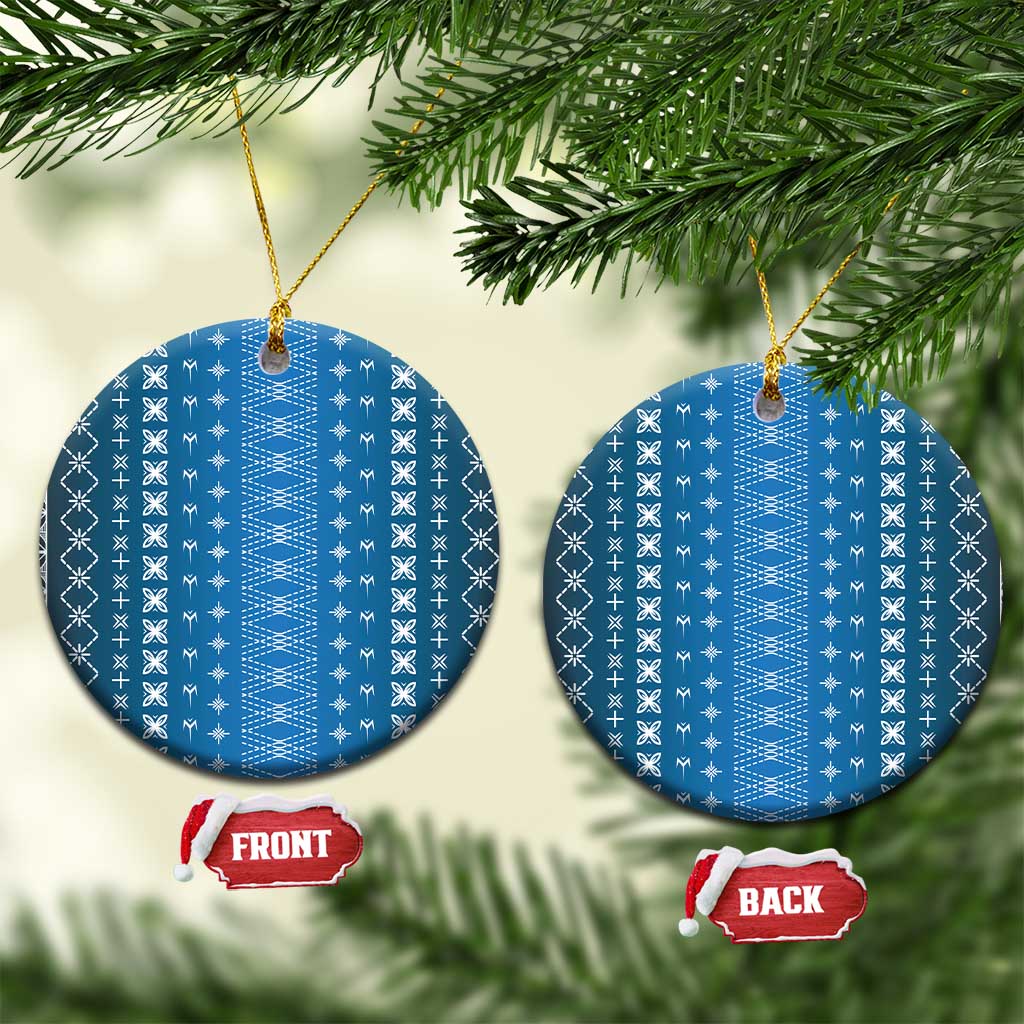 Blue Samoa Malu Tattoo Inspired Ceramic Ornament LT05 Circle Blue - Polynesian Pride