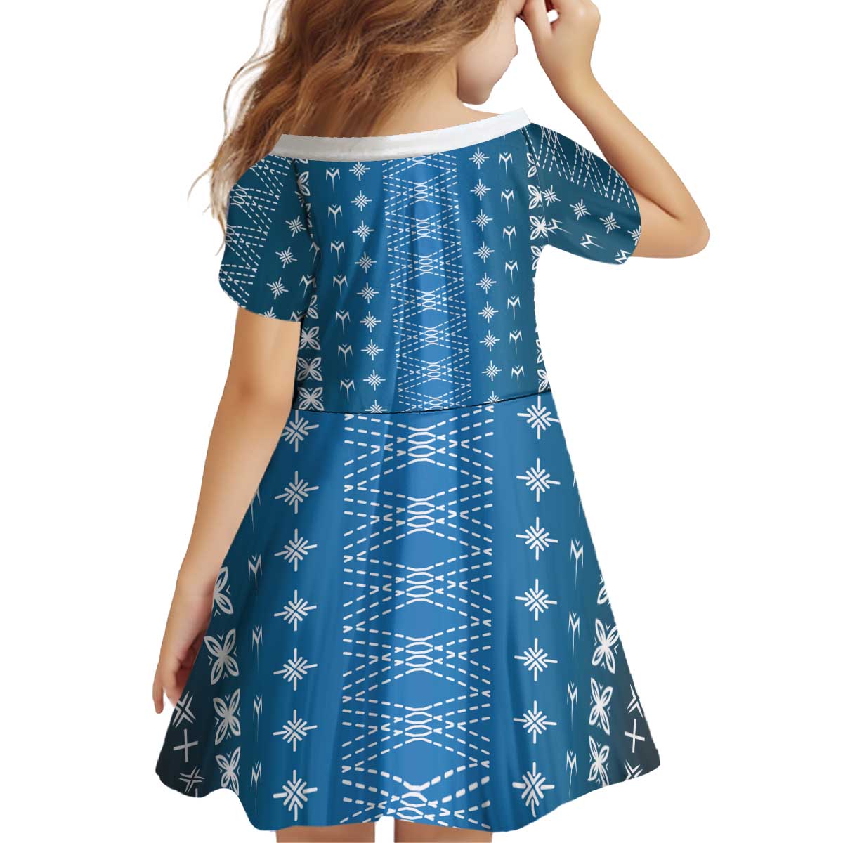 Blue Samoa Malu Tattoo Inspired Kid Short Sleeve Dress LT05 - Polynesian Pride