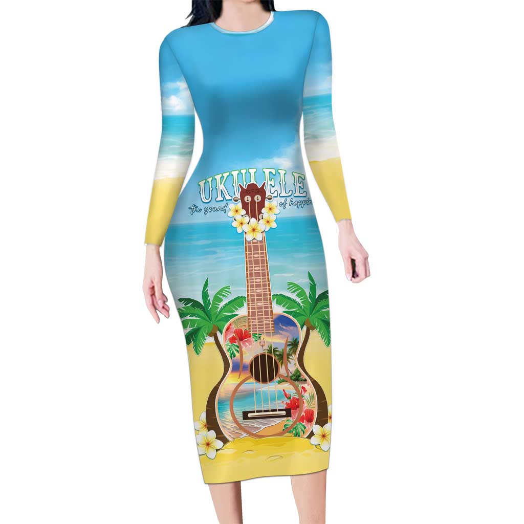 Hawaiian Ukulele Long Sleeve Bodycon Dress Sound Of Happiness LT05 Long Dress Colorful - Polynesian Pride