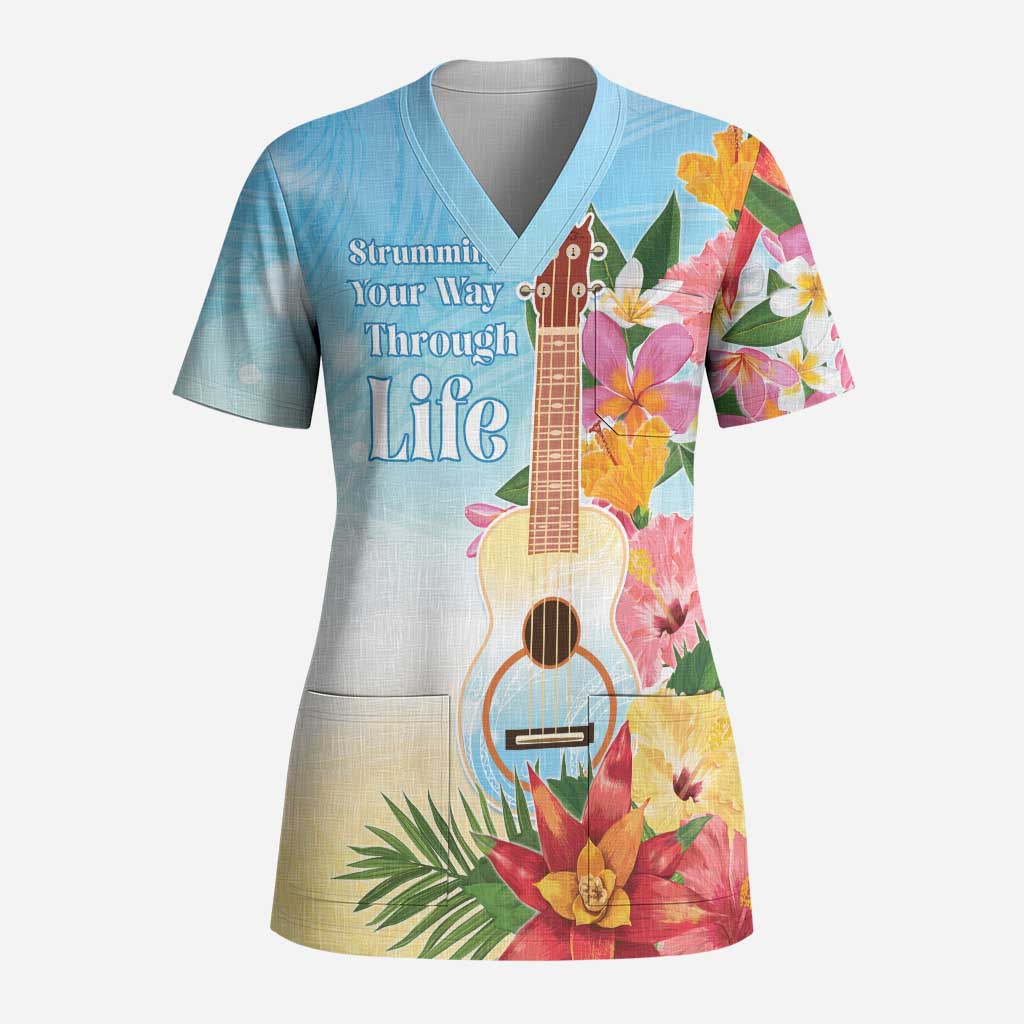National Ukulele Day Scrub Top Tropical Vibe LT05 Adult Colorful - Polynesian Pride