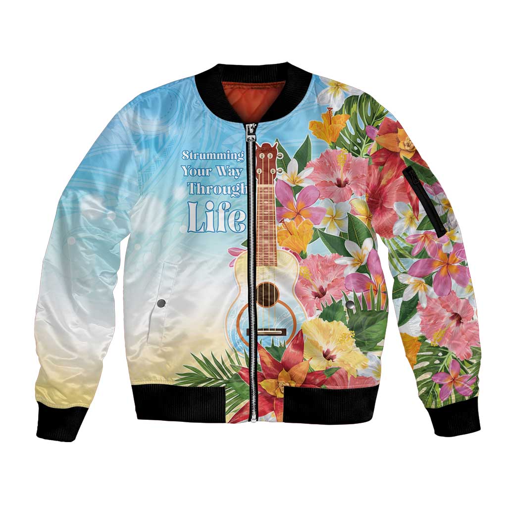 National Ukulele Day Sleeve Zip Bomber Jacket Tropical Vibe LT05 Unisex Colorful - Polynesian Pride