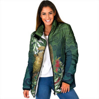 New Zealand Kea Bird Padded Jacket With Maori Koru Fern LT05 Women Green - Polynesian Pride