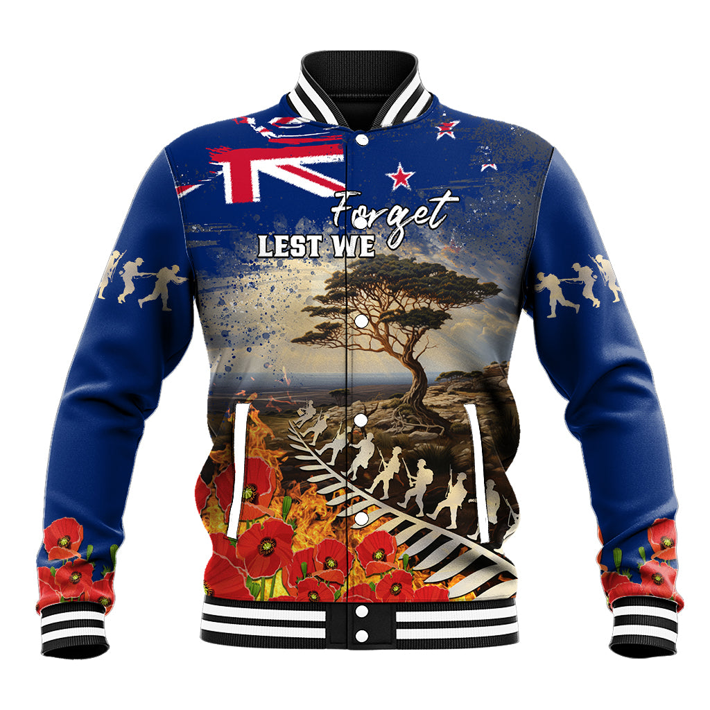 New Zealand ANZAC Day Baseball Jacket The Lonesome Pine With Soldier Fern LT05 Unisex Blue - Polynesian Pride