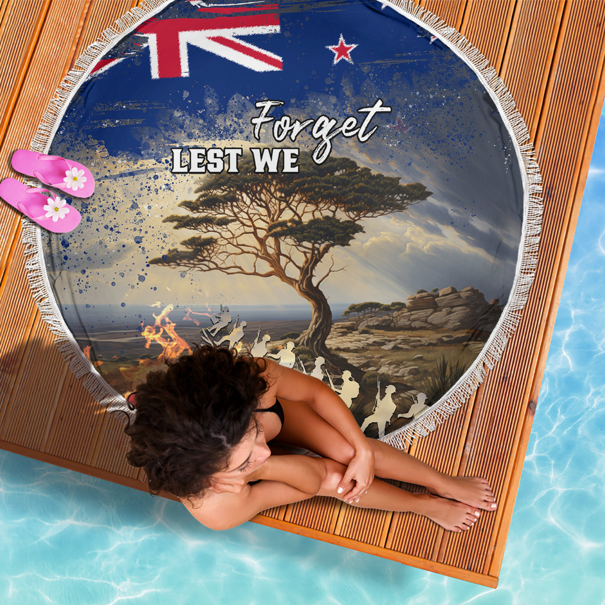 New Zealand ANZAC Day Beach Blanket The Lonesome Pine With Soldier Fern LT05 - Polynesian Pride
