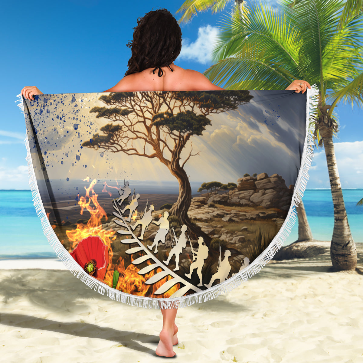 New Zealand ANZAC Day Beach Blanket The Lonesome Pine With Soldier Fern LT05 - Polynesian Pride