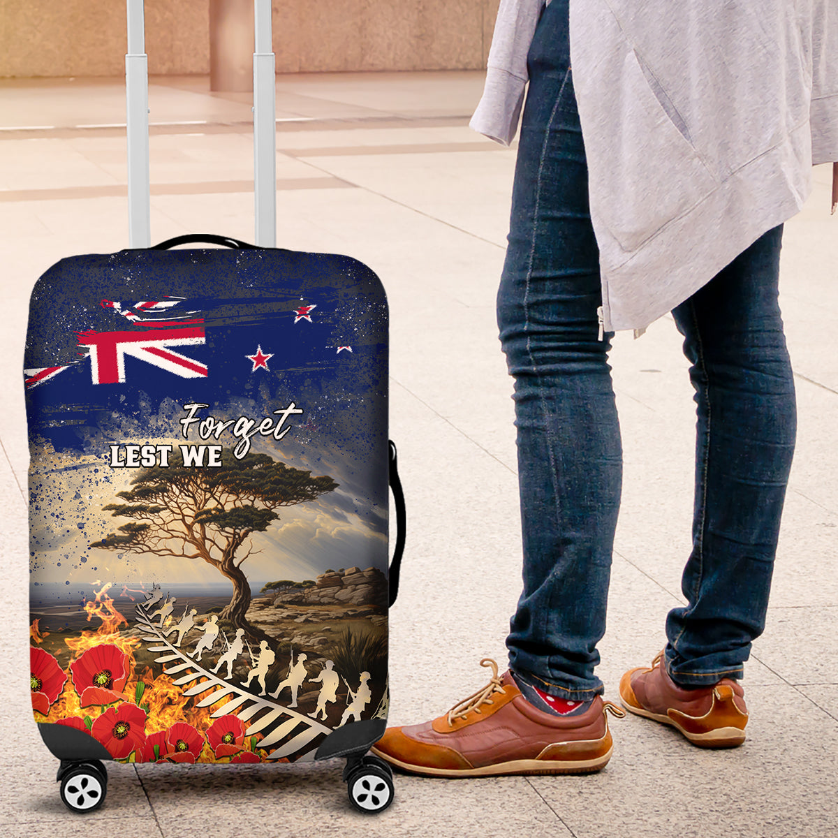 New Zealand ANZAC Day Luggage Cover The Lonesome Pine With Soldier Fern LT05 Blue - Polynesian Pride